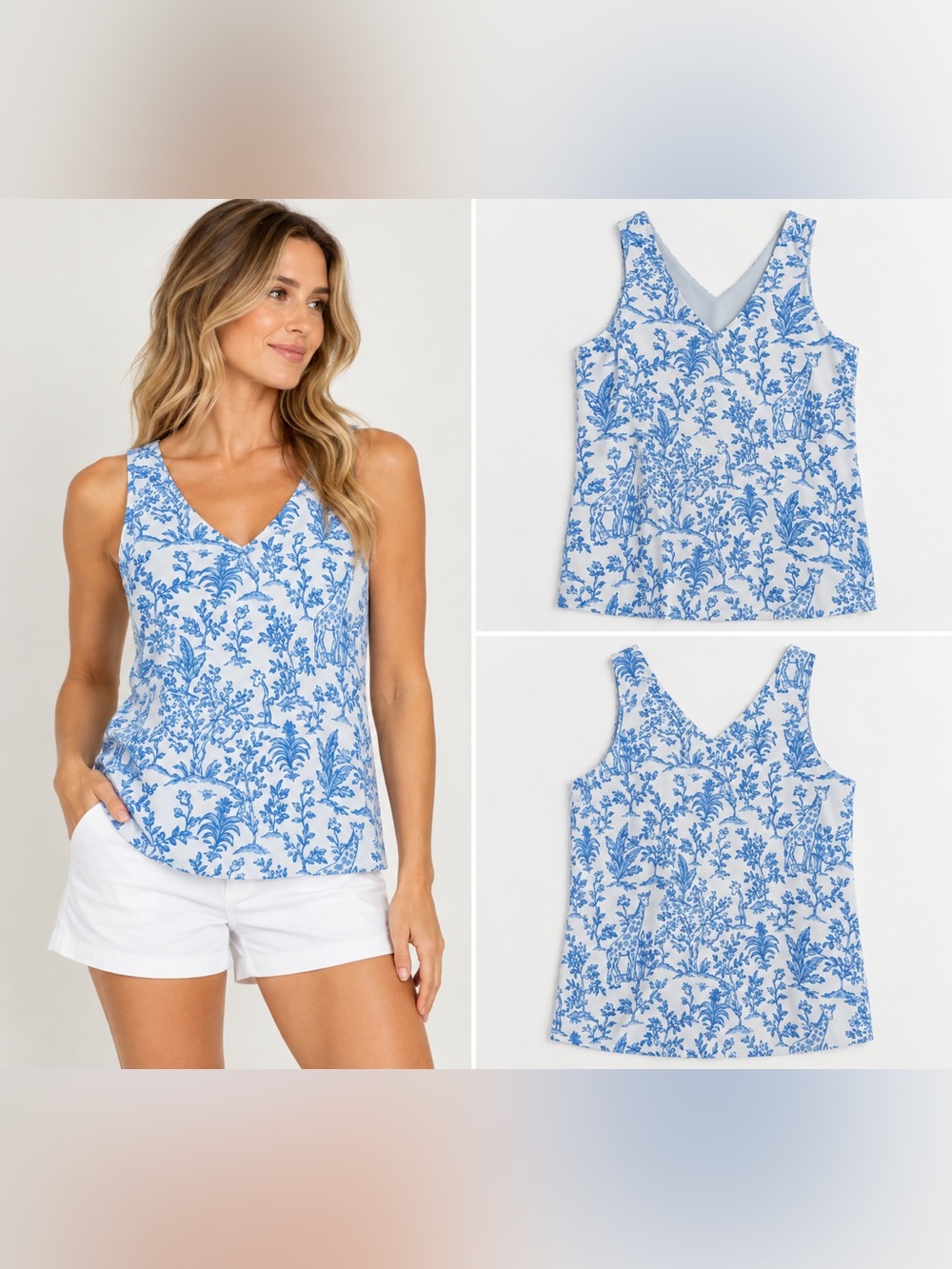 Lilly Pulitzer Florin Top S Resort White Tall Tales Toile V Neck